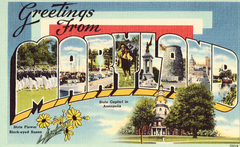Large Letter Linen Postcard Front - Greetings from Maryland