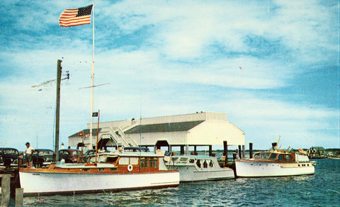 Vintage postcard front.The Town Wharf,Edhgartown on Martha's Vineyard Island - Massachusetts