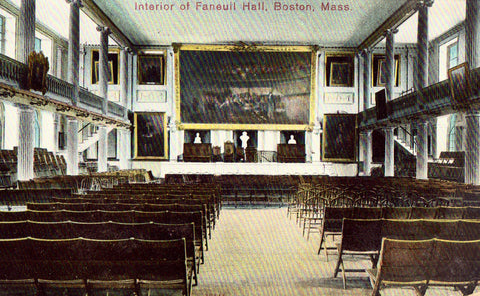 Vintage postcard front.Interior of Faneuil Hall - Boston,Massachusetts