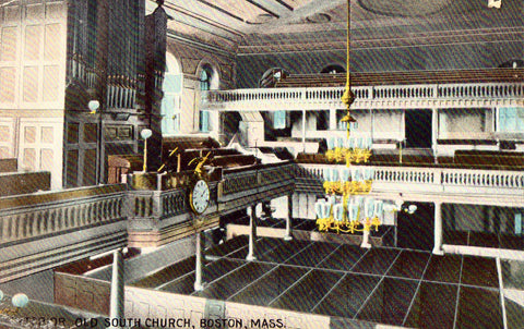 Vintage postcard front.Interior,Old South Church - Boston,Massachusetts