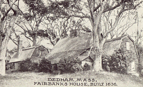 Vintage postcard front.Fairbanks House - Dedham,Massachusetts