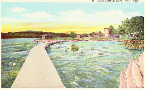 Linen postcard front.Giant Springs - Great Falls,Montana