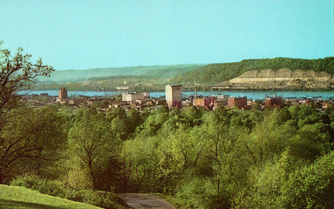 Vintage postcard front.View of Ashland Kentucky on The Ohio River