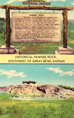 Historical Pawnee Rock,Southwest of Great Bend,Kansas.Front of linen postcard