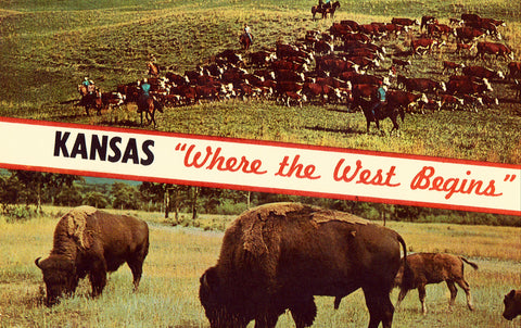 Vintage Postcard Front - Kansas "Where The West Begins"