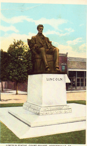 Vintage postcard front.Lincoln Statue,Court Square - Hodgenville,Kentucky