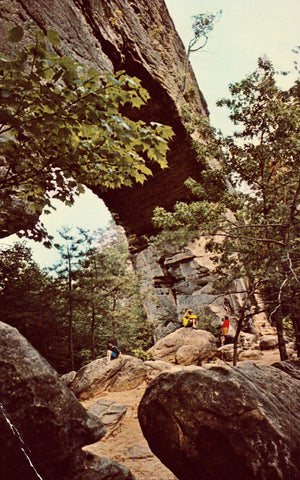 Vintage postcard front.Natural Stone Bridge in Natural Bridge State Resort Park - Slade,Kentucky