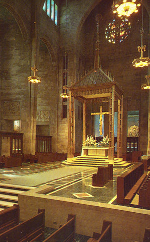 Vintage postcard front.Main Altar,Cathedral of Mary Our Queen - Baltimore,Maryland