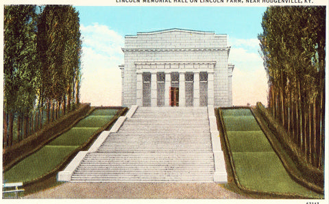 Vintage postcard front Lincoln Memorial Hall on Lincoln Farm near Hodgenville,Kentucky