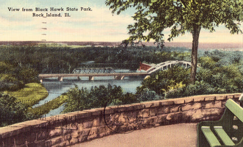 Linen postcard front.View from Black Hawk State Park - Rock Island,Illinois
