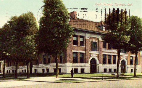 Vintage postcard front.High School - Goshen,Indiana