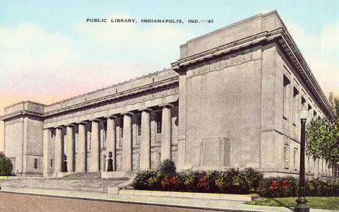 Linen postcard front.Public Library - Indianapolis,Indiana