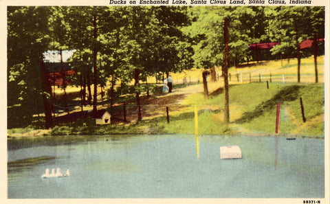 Vintage postcard front.Ducks on Enchanted Lake,Santa Claus Land - Santa Claus,Indiana