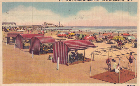 Beach Scene showing Steel Pier-Atlantic City,New Jersey 1937 - Cakcollectibles - 1