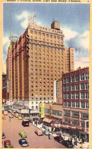 Linen postcard front.Hotel Victoria,Hotel Taft and Roxy Theatre - New York City