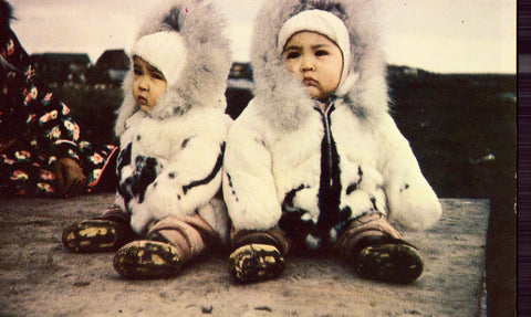 Vintage Postcard Front - Eskimo Twins - Alaska