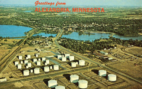 Vintage postcard front. Aerial View of Alexandria,Minnesota