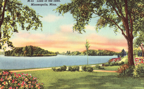 Linen postcard front. Lake of The Isles - Minneapolis,Minnesota