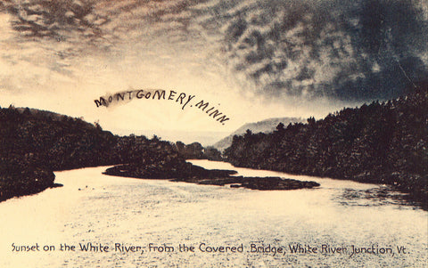 Vintage Postcard Front - Sunset on The White River,from The Covered Bridge - White River Junction,Vermont