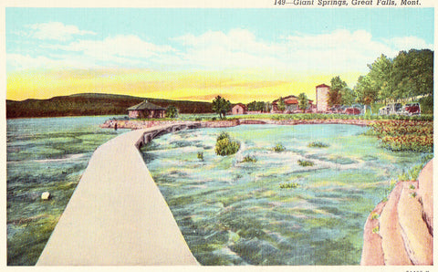 Linen postcard front. Giant Springs - Great Falls,Montana