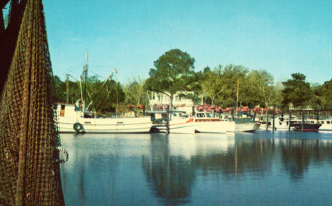 Vintage postcard front. Inner Harbor - Ocean Springs,Mississippi