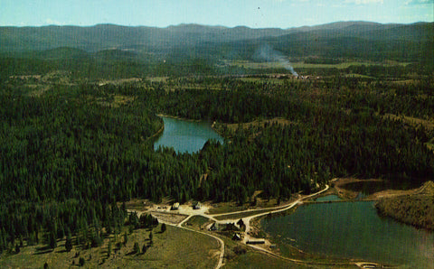 Vintage postcard front. Aerial View of Crystal Lake Area near Eureka,Montana