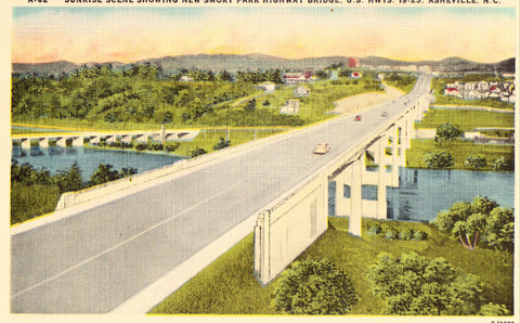Linen postcard front. Smoky Park Highway Bridge - Asheville,North Carolina