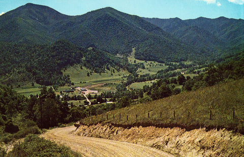 Vintage postcard front.Looking Down Into Maggie Valley - North Carolina