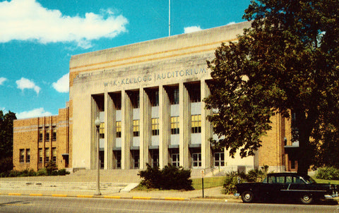 Vintage postcard front. W.K. Kellogg Auditorium - Battle Creek,Michigan