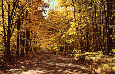 Vintage postcard front. Country Road Scene - Crystal Falls,Michigan