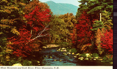 Vintage postcard front. Moat Mountain and Swift River - White Mountains,New Hampshire