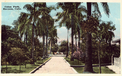 Old postcard front. Colon Park - Havanna,Cuba