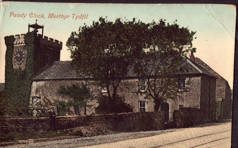 Vintage postcard front. Pndy Clock - Merthyr Tydfil