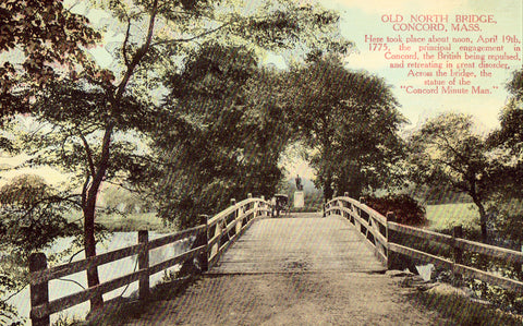 Vintage postcard front. Old North Bridge - Concord,Massachusetts