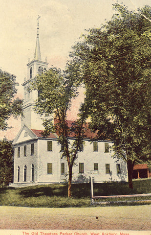 Vintage postcard front. The Old Theodore Parker Church - West Roxbury,Massachusetts