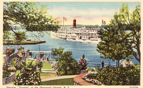 Linen postcard front. Steamer "Toronto" at The Thousand Islands,New York