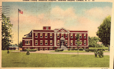 Linen postcard front. Greene County Memorial Hospital - Jefferson Heights,Catskill,New York