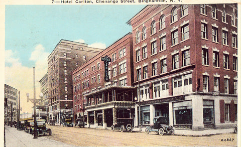 Old postcard front. Hotel Carlton - Binghamton,New York