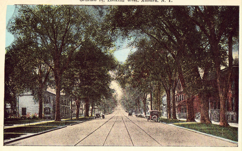 Vintage postcard front. Genesee St. Looking West - Auburn,New York 