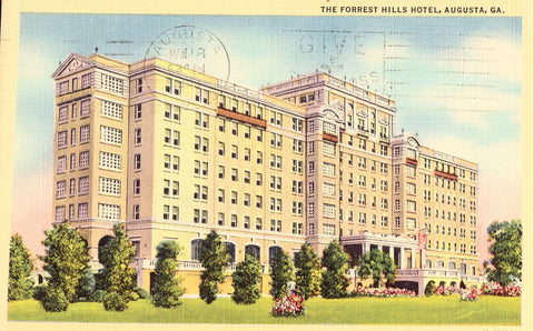 Linen postcard front. The Forrest Hills Hotel - Augusta,Georgia