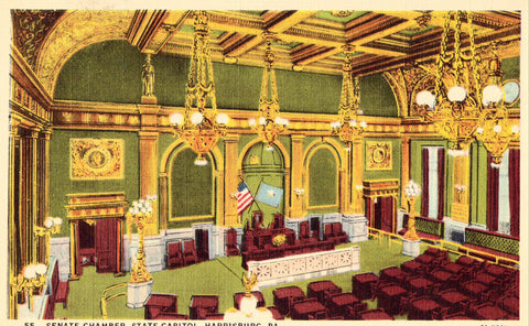 Linen postcard front. Senate Chamber,State Capitol - Harrisburg,Pennsylvania