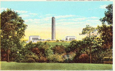 Vintage postcard front. Liberty Memorial from Penn Valley Park - Kansas City,Missouri