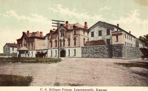 Vintage postcard front. U.S. Military Prison - Leavenworth,Kansas