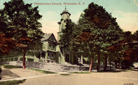 Vintage postcard front. Presbyterian Church - Whitehall,New York