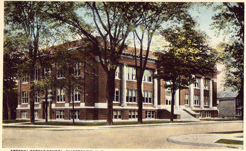 Vintage postcard front. Arsenal Street School - Watertown,New York