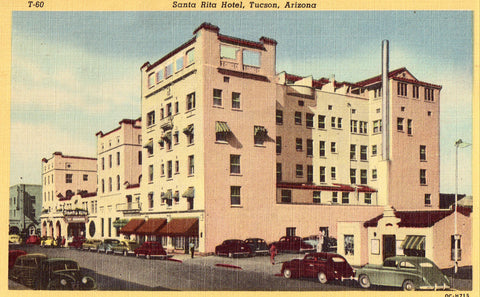 Linen postcard front. Santa Rita Hotel - Tucson,Arizona