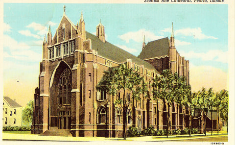 Vintage postcard front. Scottish Rite Cathedral - Peoria,Illinois