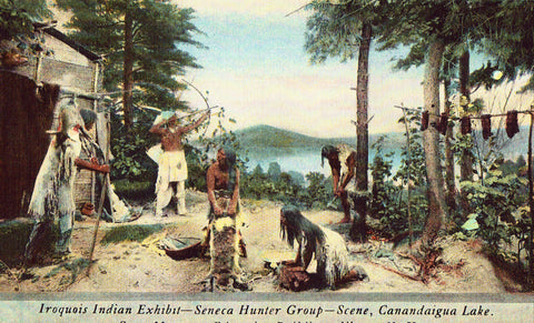 Linen Postcard Front - Iroquois Indian Exhibit - Albany,New York