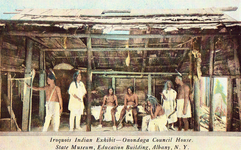  Linen Postcard Front- Iroquois Indian Exhibit - Albany,New York