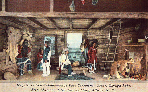  Linen Postcard Front - Iroquois Indian Exhibit - Albany,New York